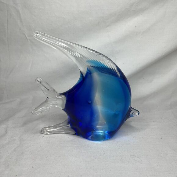 Vinci Dynasty Gallery Tropical Fish Hand Fused Art Glass Figurine Blue 6 Inches - Picture 6 of 6
